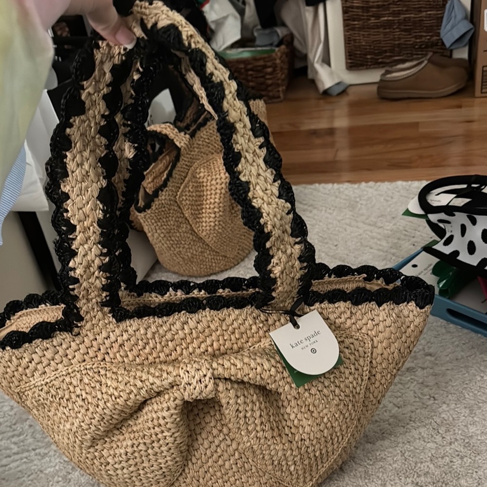 Kate Spade Tan and Black Woven Tote Bag